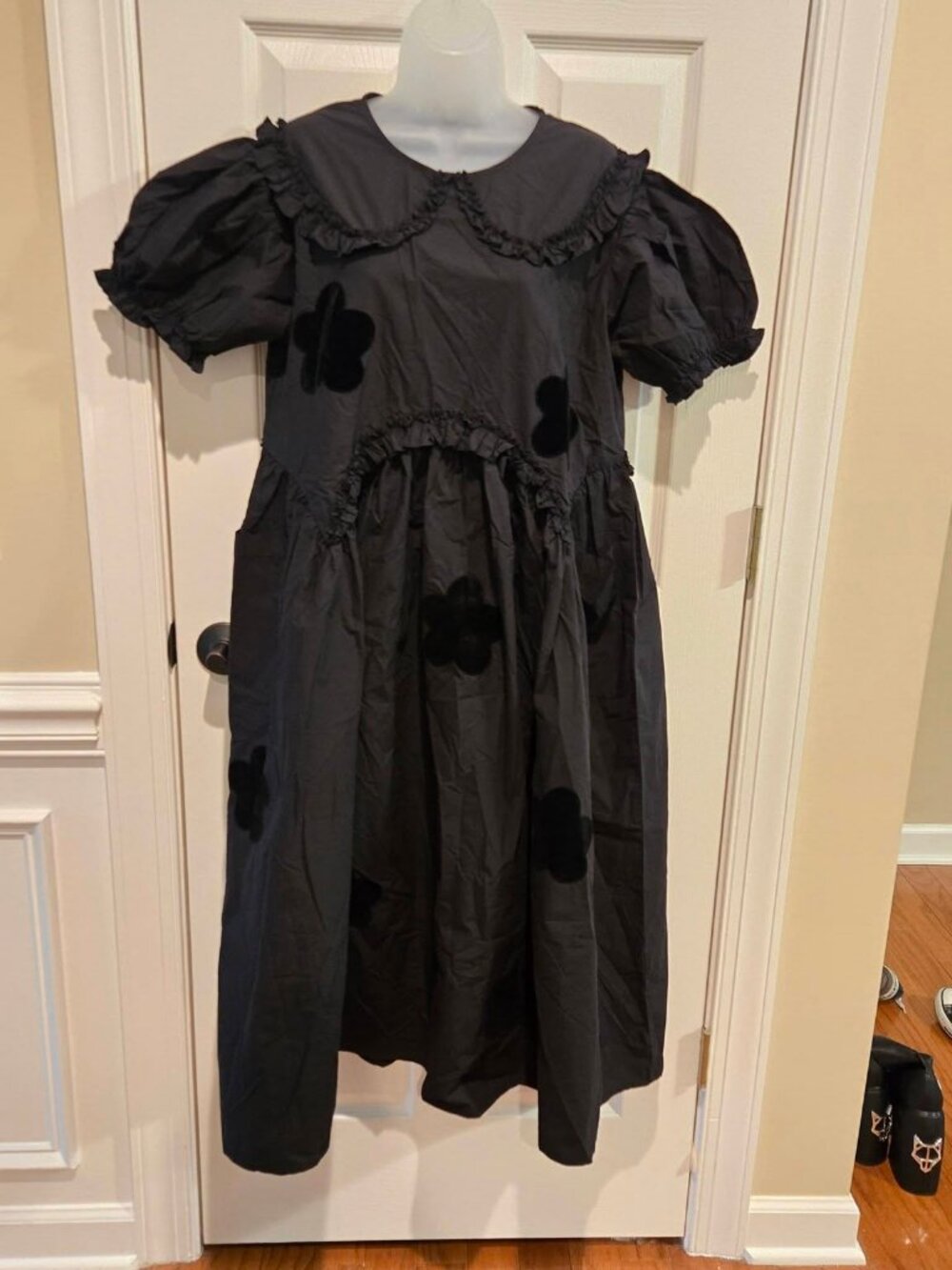 Imakokoni Black Floral Ruffle Puff Sleeve Dress Size XL